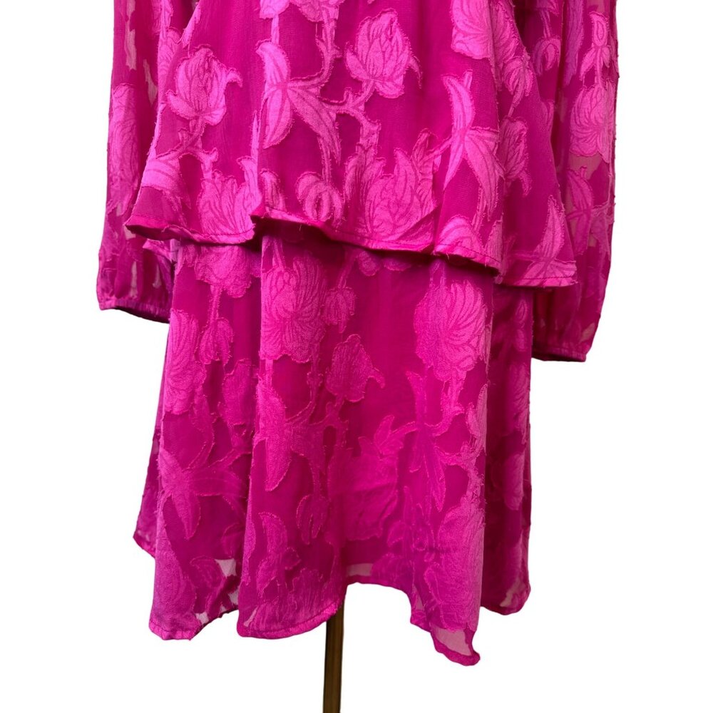 NWT Band Of The Free Large Fuchsia Pink Textured Long Sleeve Mini Dress - Picture 7 of 16